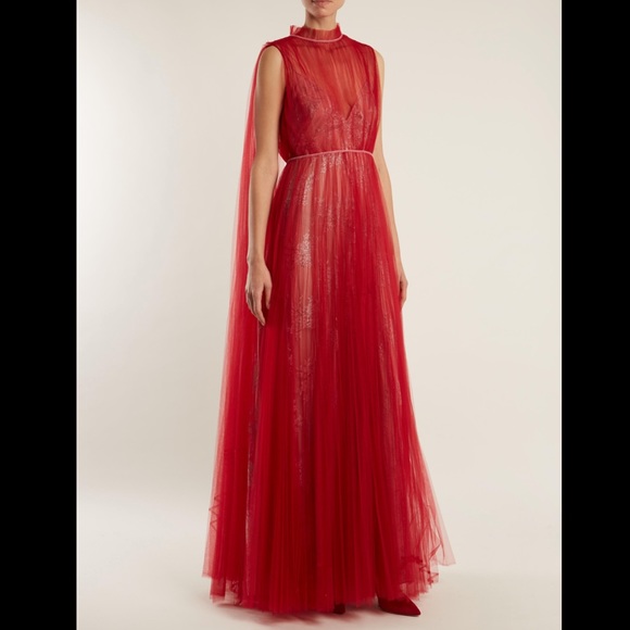 VALENTINO red draped tulle and lace gown IT40 🌹PRICE IS FIRM🌹 - Picture 1 of 16